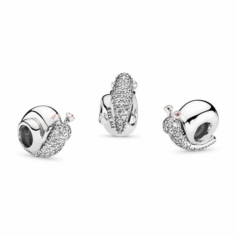 Pandora Sparkling Snail Charm Ireland - Sterling Silver/Pink/Mixed Stones/Cubic Zirconia - 467852XCF